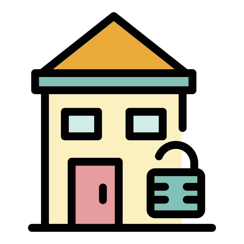 House and open lock icon color outline vector