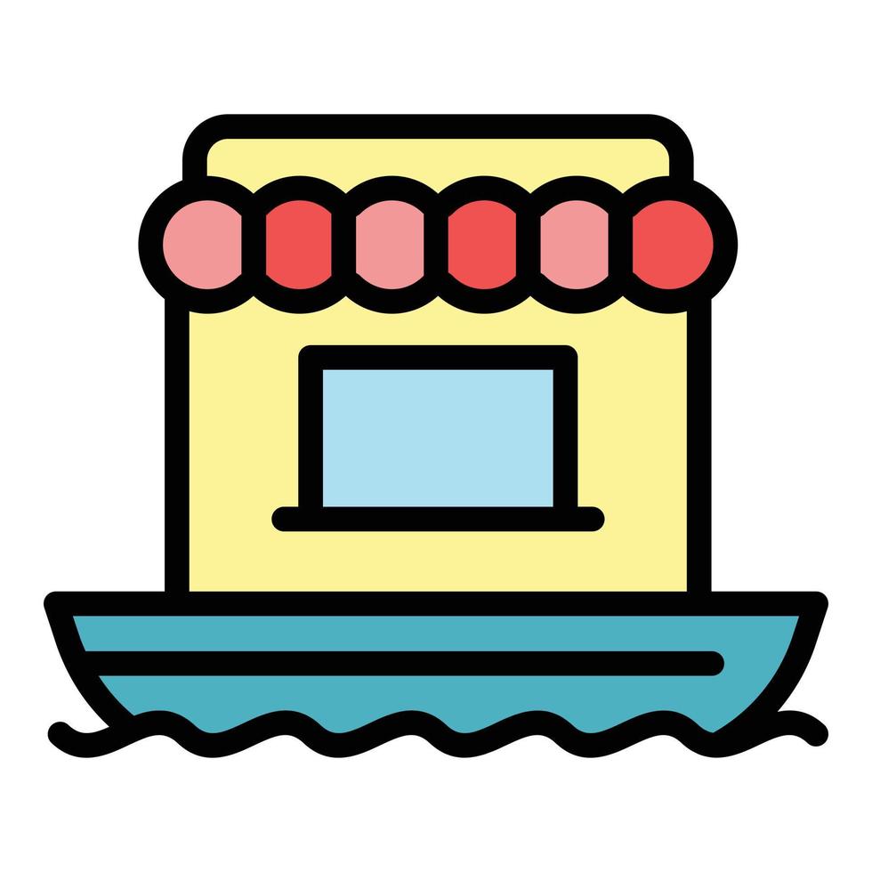 vector de contorno de color de icono de tienda flotante de alimentos