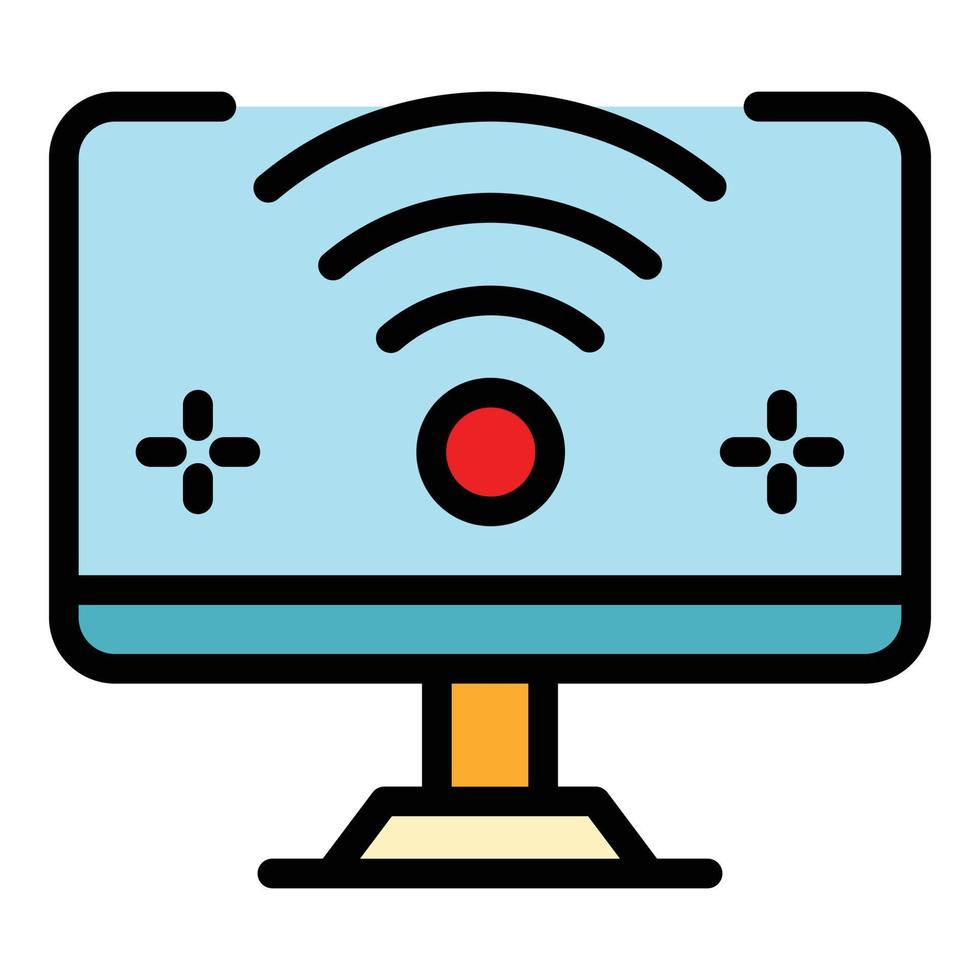 Wifi on computer icon color outline vector