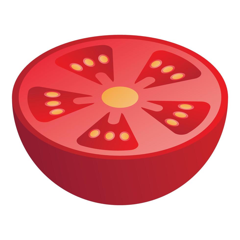 Cutted half tomato icon, isometric style vector