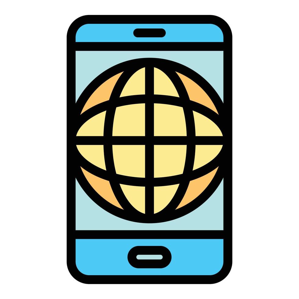 Globe in smartphone icon color outline vector