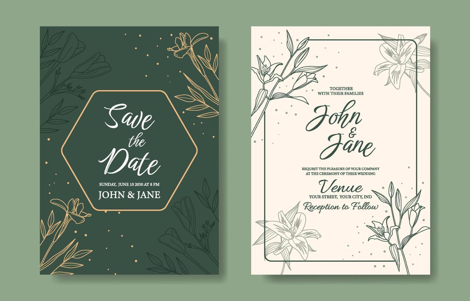 plantilla casual moderna de invitación de boda vector