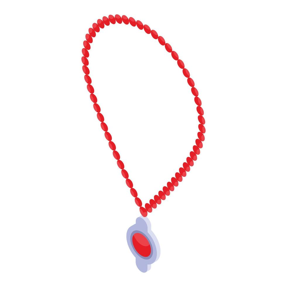 Red pearl necklace icon, isometric style vector