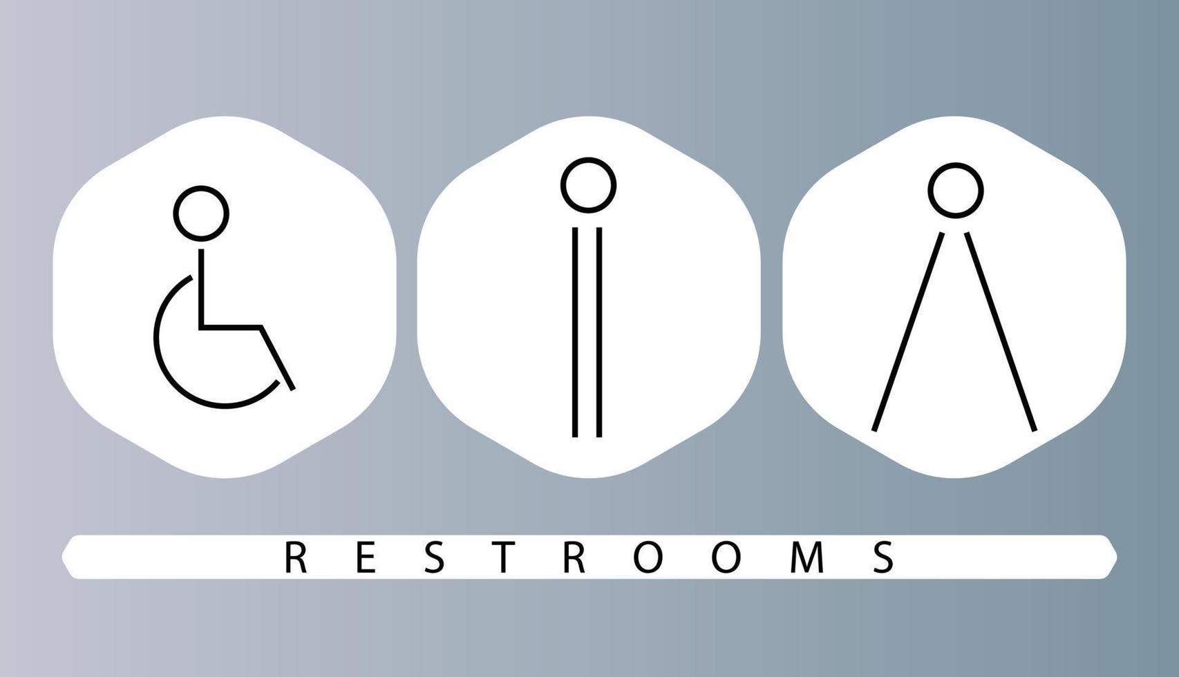 Simple toilet signs, man woman and disabled access icons, bathroom vector