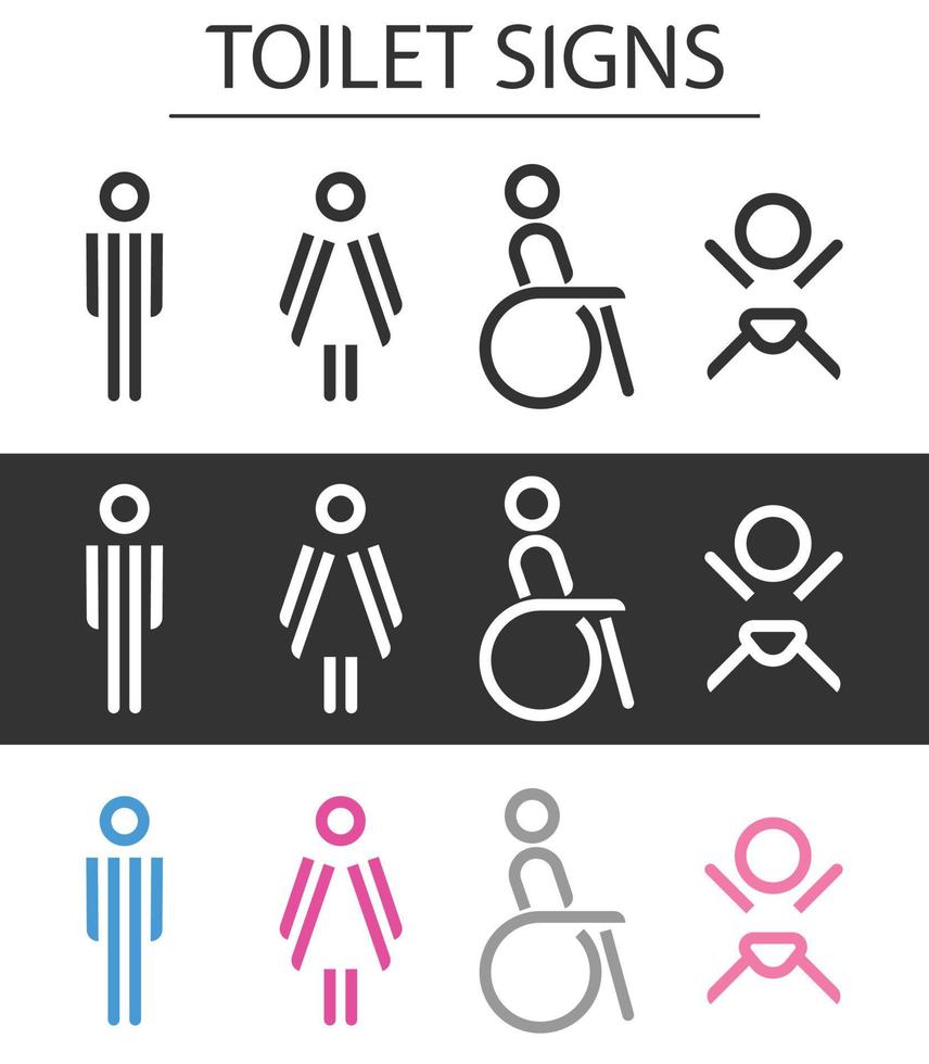 señales de baño, silla de ruedas, iconos de sillas de ruedas para discapacitados, icono de bebé, iconos vectoriales vector