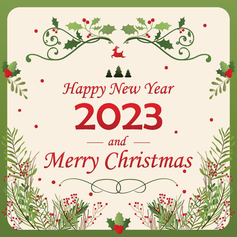 2023 New year eve and Christmas card, vector greeting card, vintage background