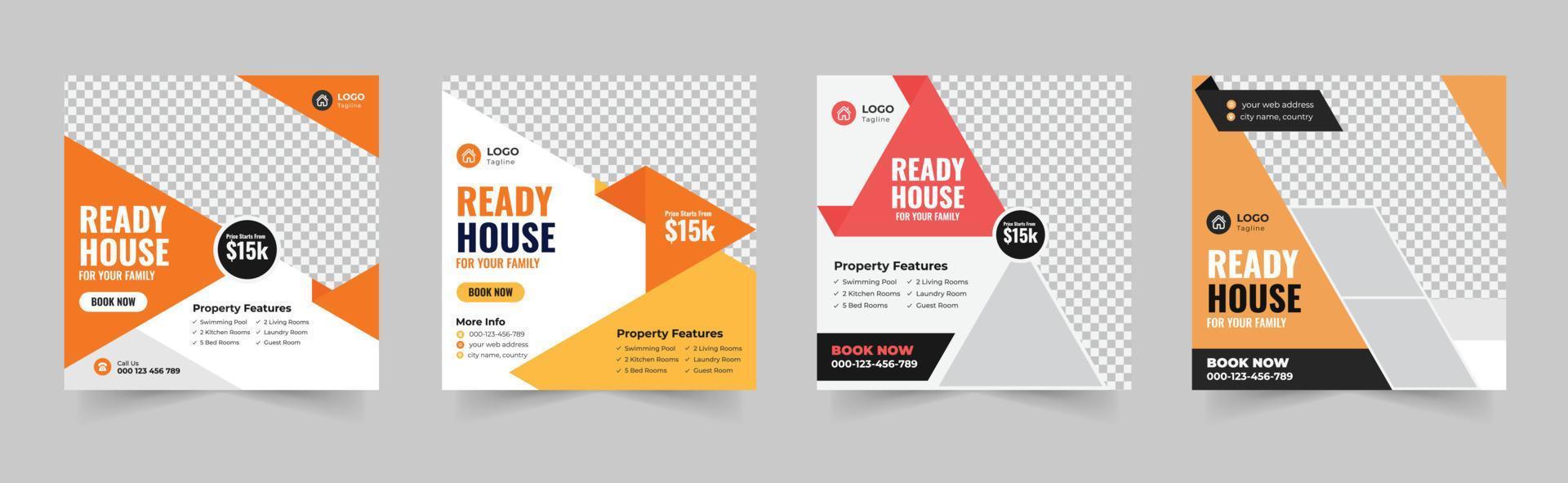 Real Estate Social Media Post Template Bundle, social media post web banner, home repair Post, Home Sale Social Media Poster, house property sale banner, square story post-marketing, Social Media Post vector