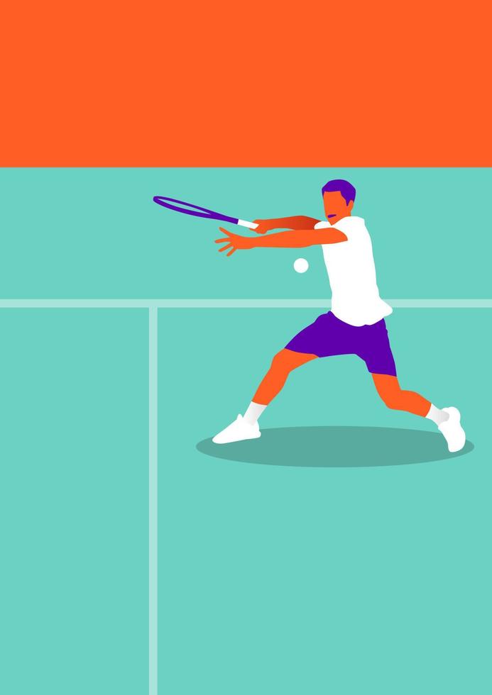 Young man playing tennis on court vector