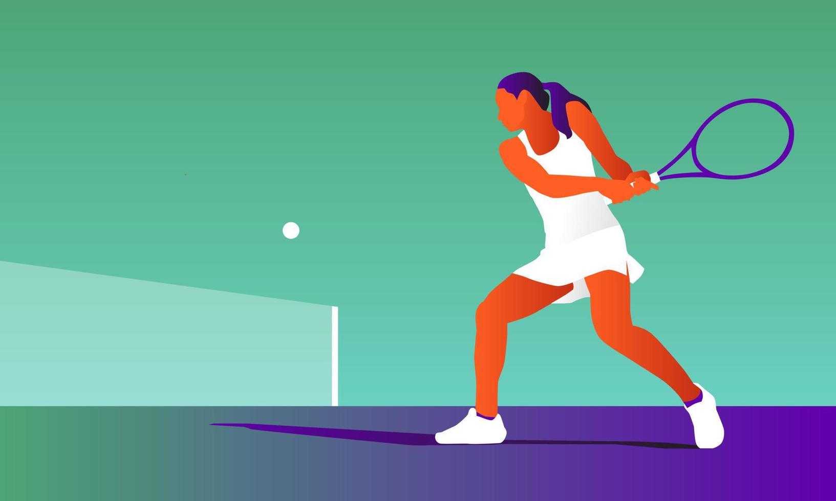 Young woman playing tennis on court vector