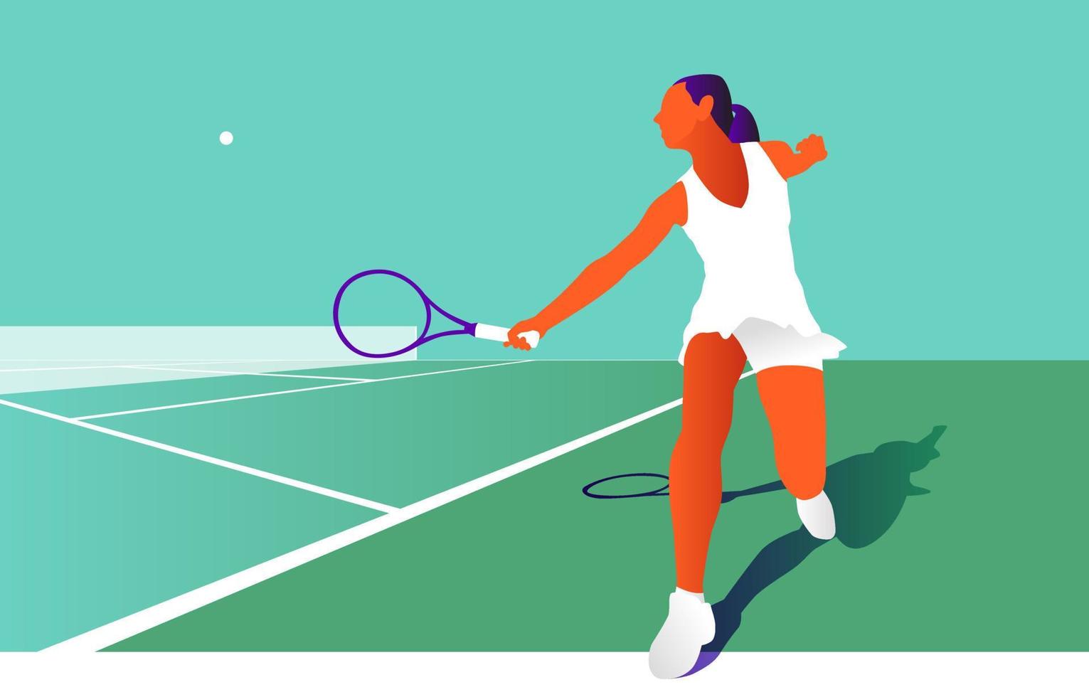 mujer joven jugando tenis en la cancha vector