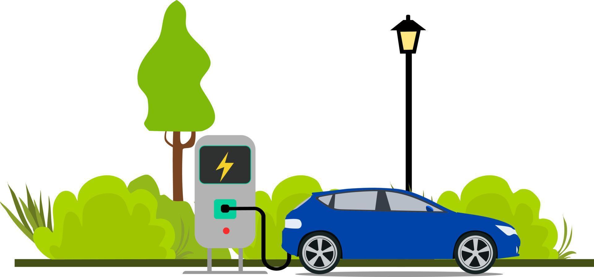 Electric car charging its battery vector