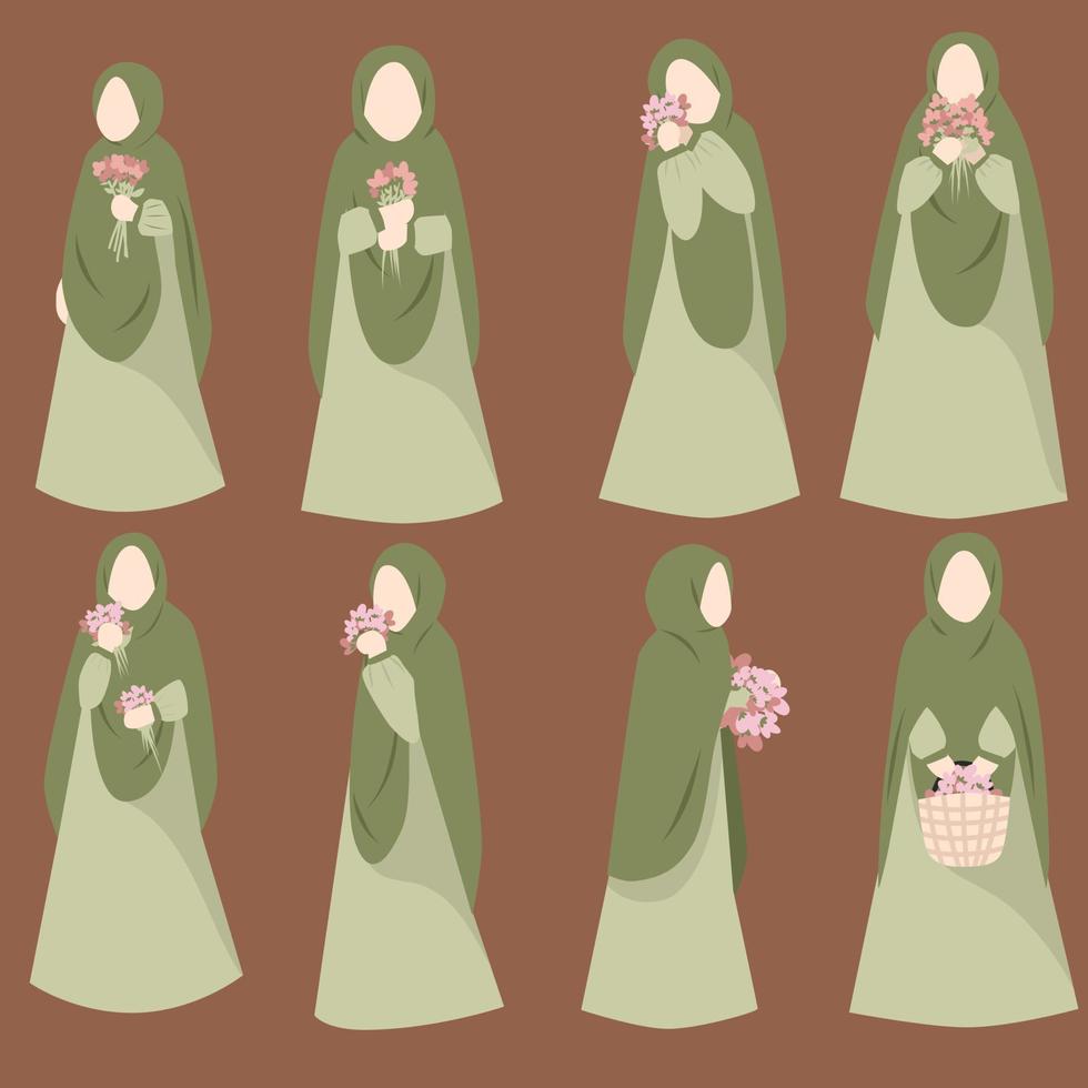 Muslim girl holding flower vector