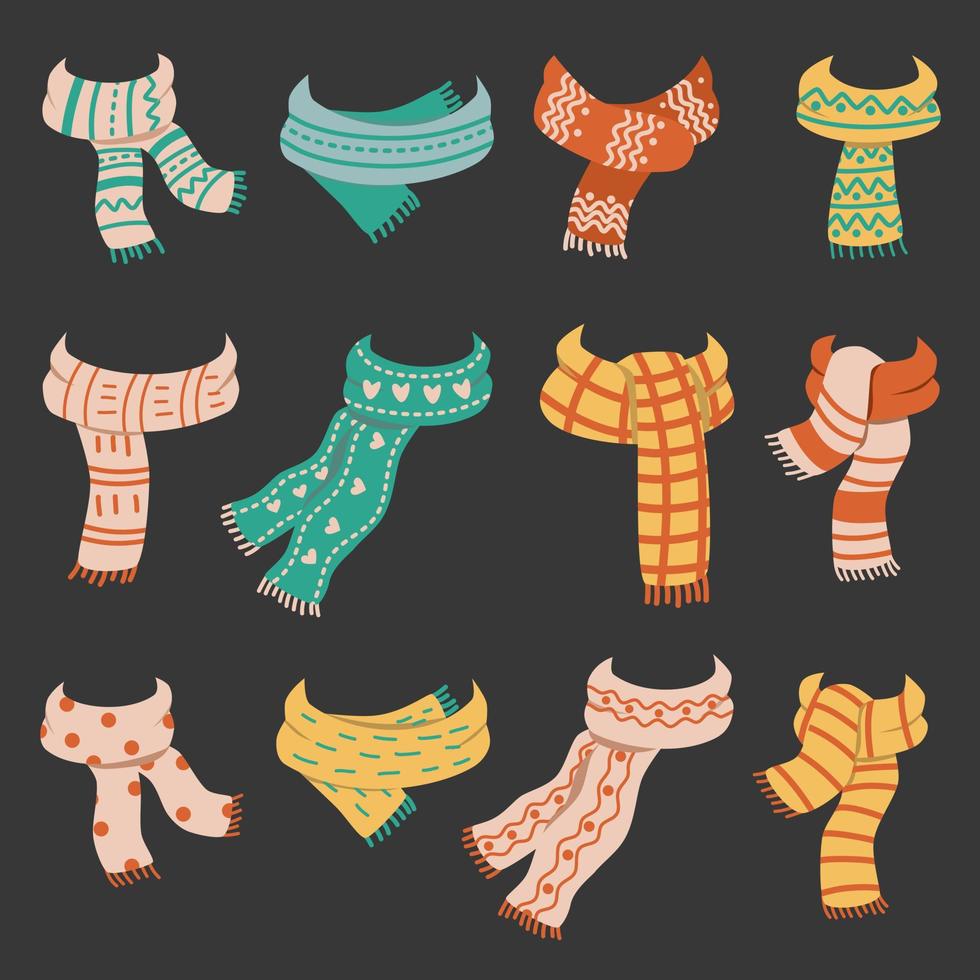 Collection knitted winter scarf vector