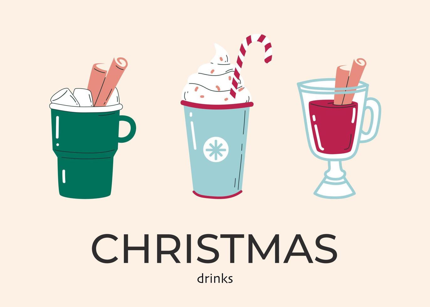 Christmas drink with cinnamon in a mug glass. isolated vector elements