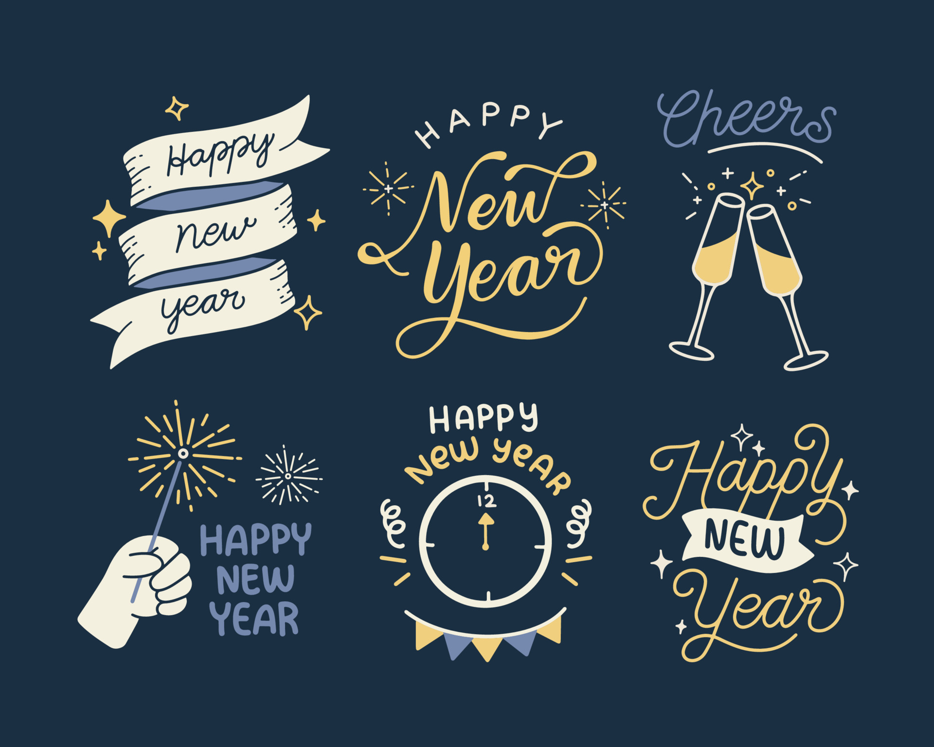 Happy New Year Sticker Set 15915985 Vector Art at Vecteezy