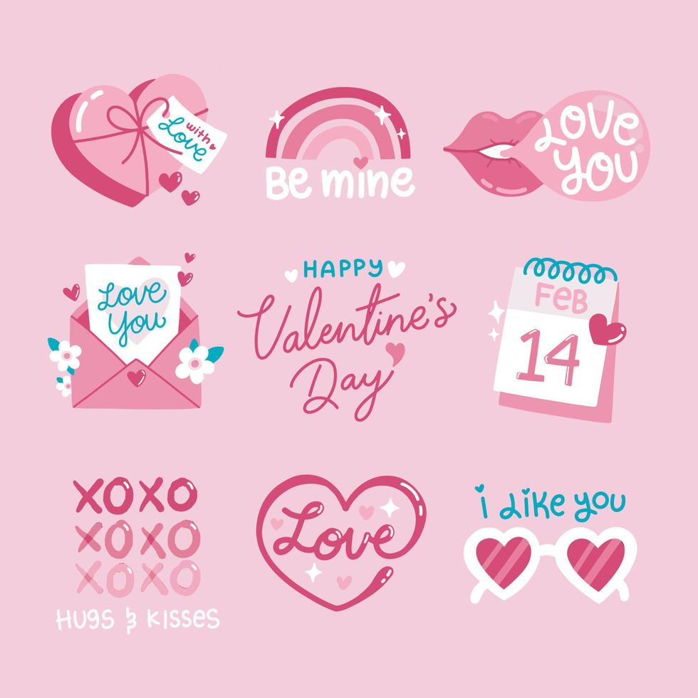 Pink Valentine Sticker Set vector