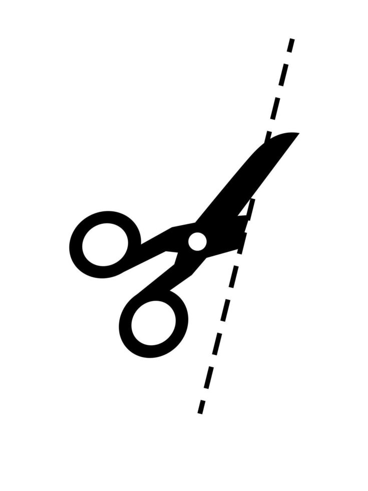Scissors icon with cut lines. Scissors cut. Vector illustration