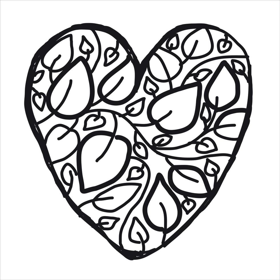simbolo de corazon. lindo estilo de línea vintage. elegante marco de arte caligráfico con hojas. para el día de san valentín, amor, símbolo de boda. fondo vectorial vector