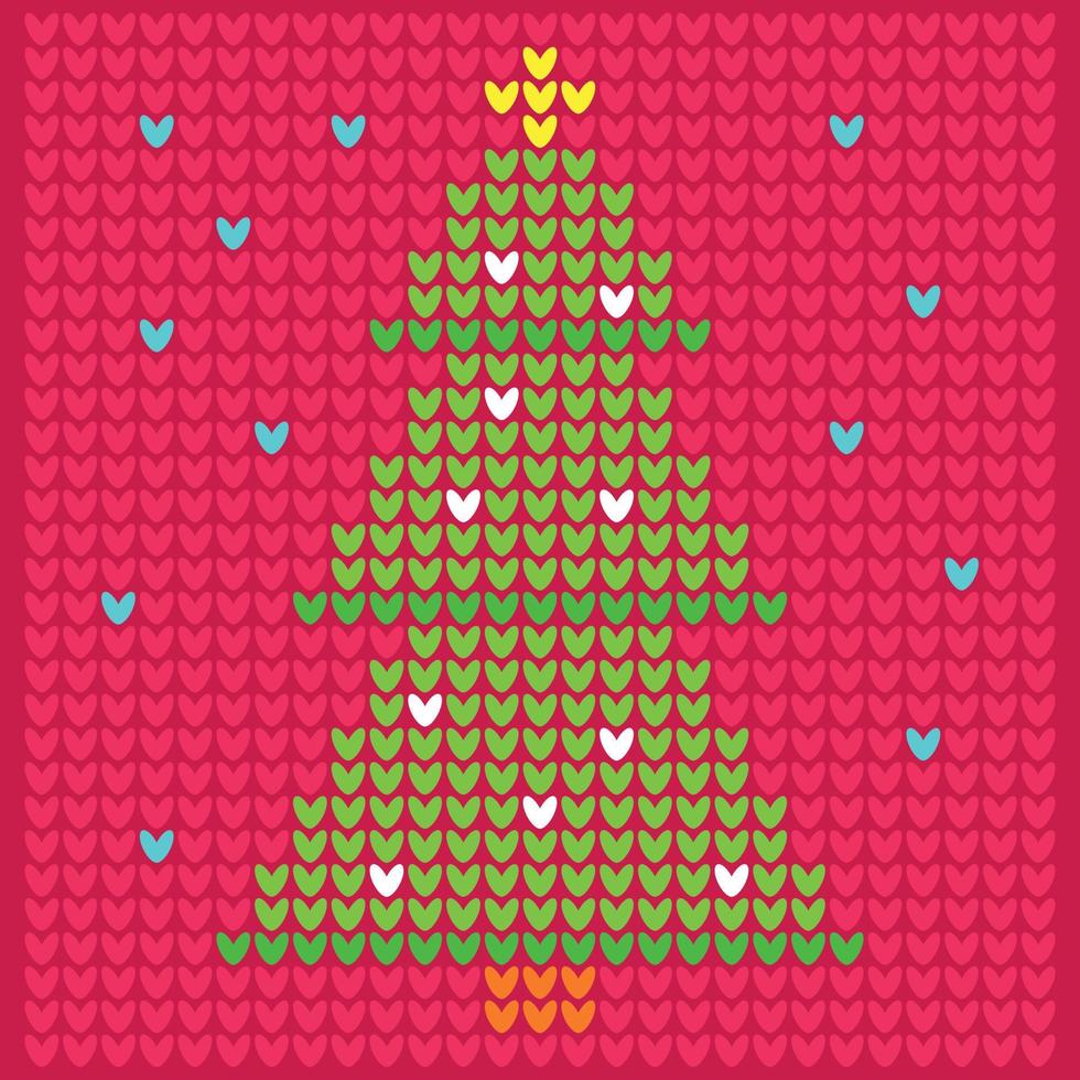 Knitting illustration with Christmas and New Year tree. Geometrical Vector Cross stitch.  Scheme of knitting and embroidery.