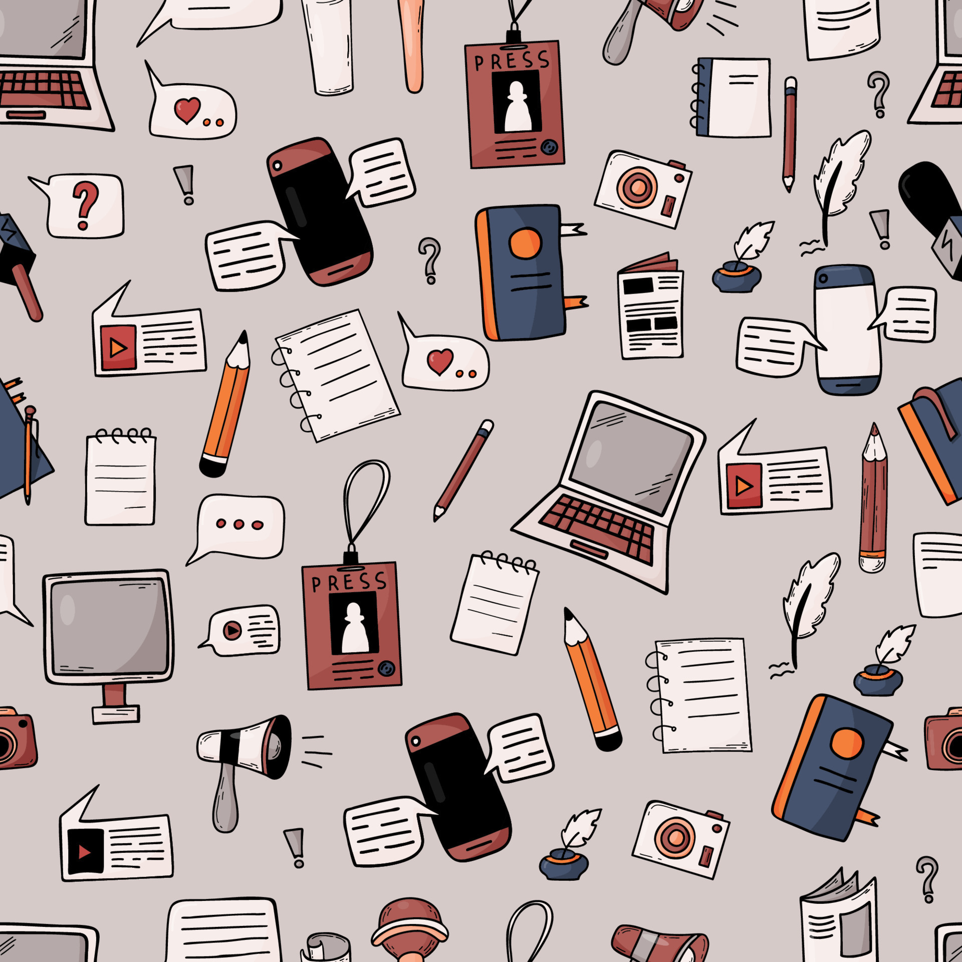 Seamless pattern profession journalism. Working items of journalist