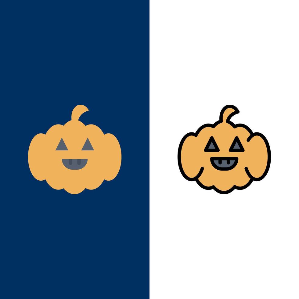 calabaza americana usa iconos planos y llenos de línea conjunto de iconos vector fondo azul