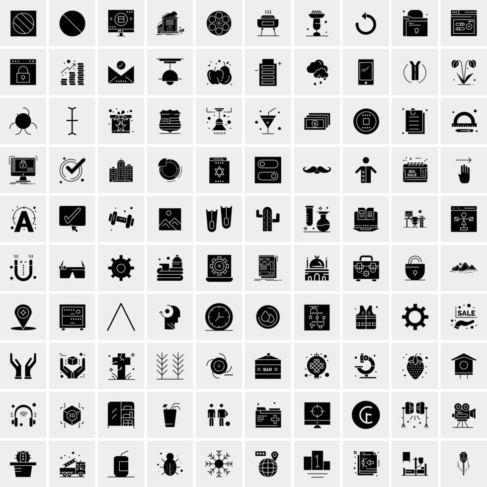 100 Business Icon Solid Glyph Vector Illustration