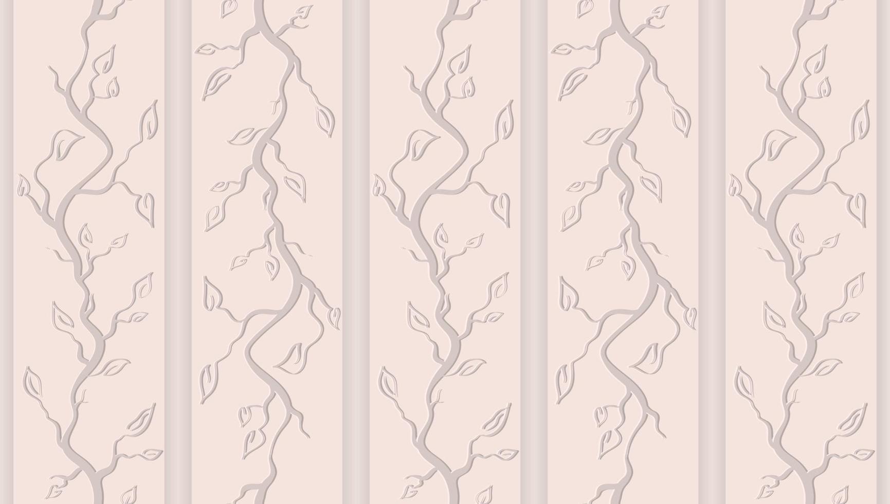 Vector horizontal abstract seamless floral background in light beige colors. Wallpaper with branches, twigs and leaves.