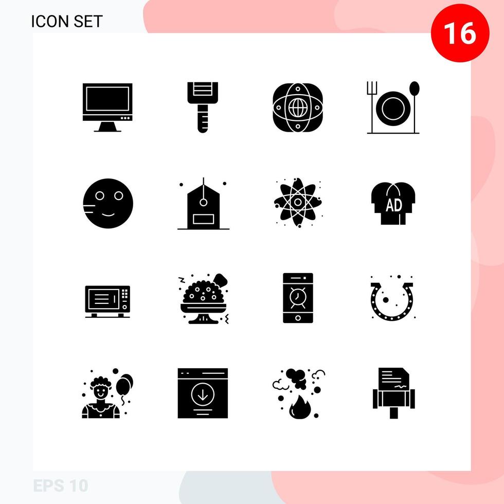 Set of 16 Modern UI Icons Symbols Signs for embarrassed food tools eat global Editable Vector Design Elements