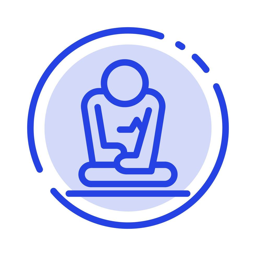 entrenamiento de meditación rápida yoga línea punteada azul icono de línea vector