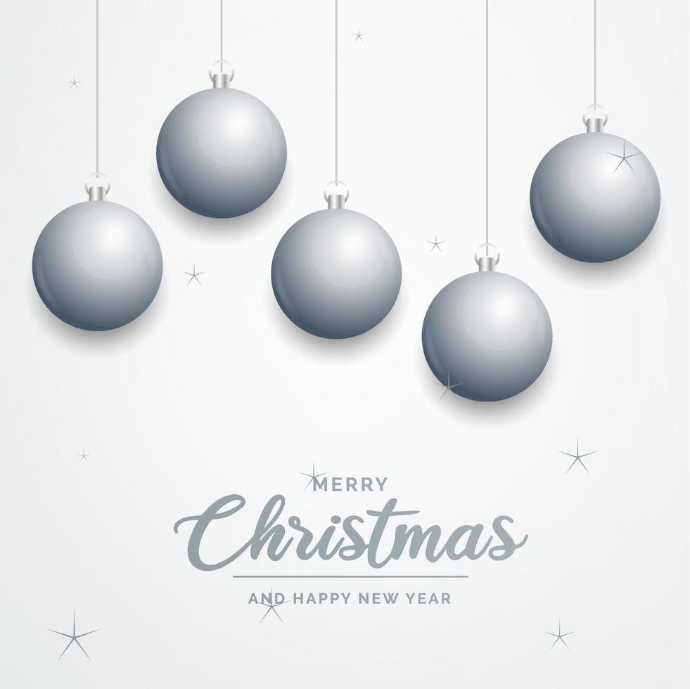 Elegant shiny white Christmas background with Silver baubles and place for text vector