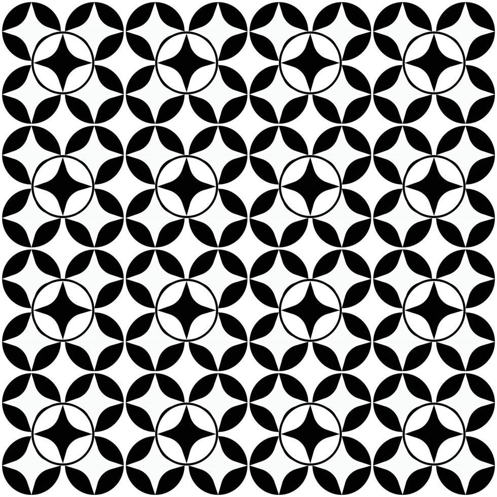 Black-white four shape star pattern seamless background vector