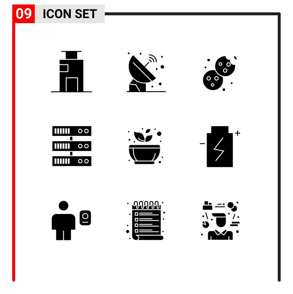 9 signos universales de glifos sólidos símbolos de molienda de respaldo de señal de centro de datos postre elementos de diseño vectorial editables vector