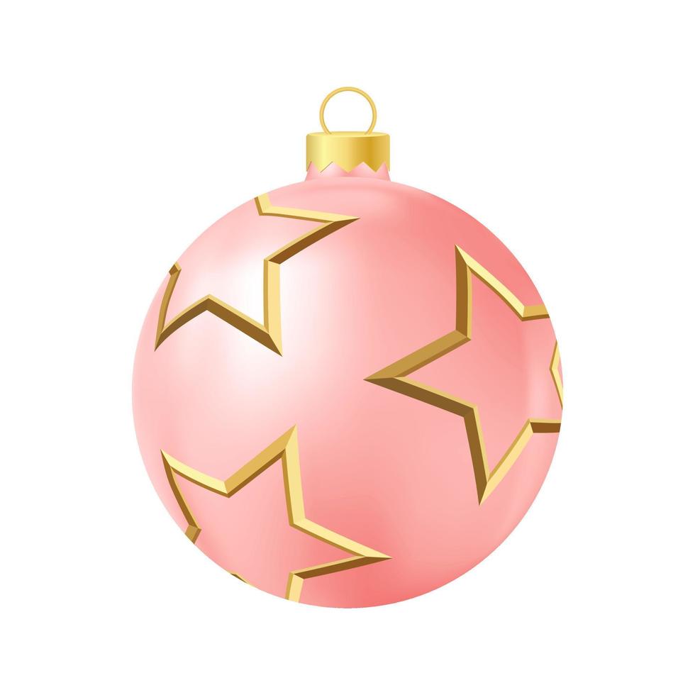 Red Christmas tree toy with golden stars Realistic color illustration vector