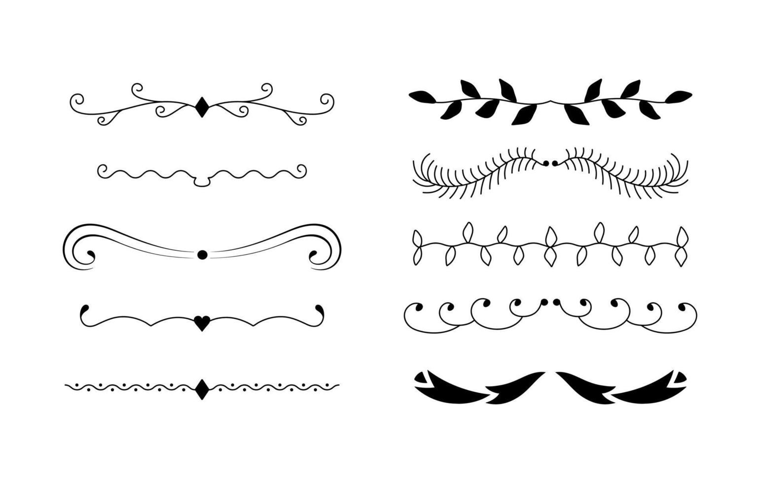 Set of decorative dividers, borders, lines for text decor. Vector illustration