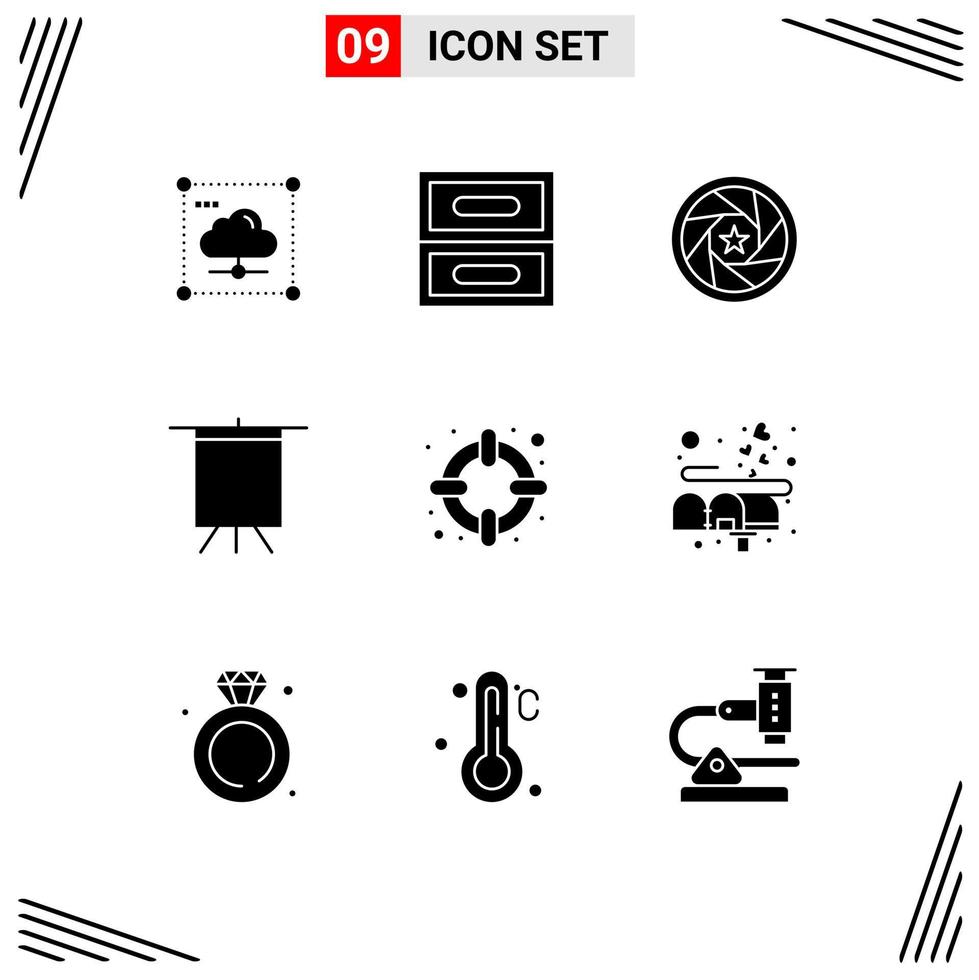 9 Thematic Vector Solid Glyphs and Editable Symbols of lifesaver stand aperture board photo Editable Vector Design Elements