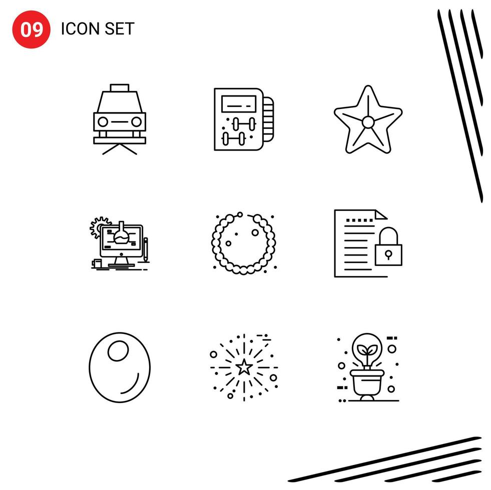 Universal Icon Symbols Group of 9 Modern Outlines of jewel bracelet sea technology experiment Editable Vector Design Elements