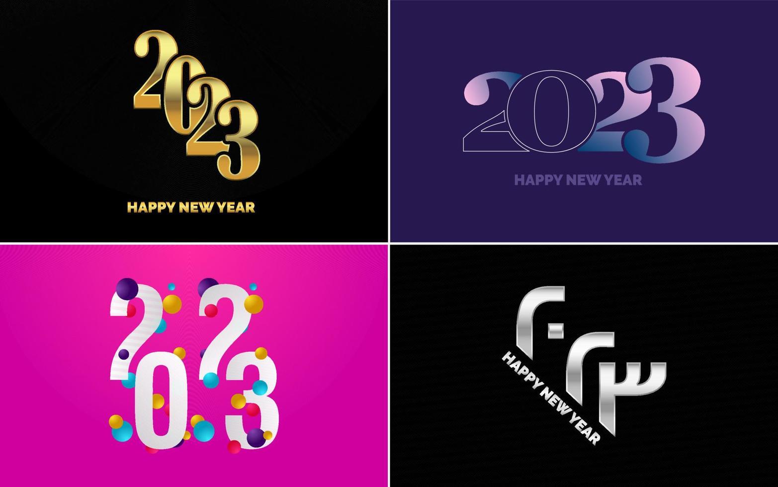 gran conjunto 2023 feliz año nuevo diseño de texto de logotipo negro. Plantilla de diseño de 20 23 números. colección de símbolos de 2023 feliz año nuevo vector