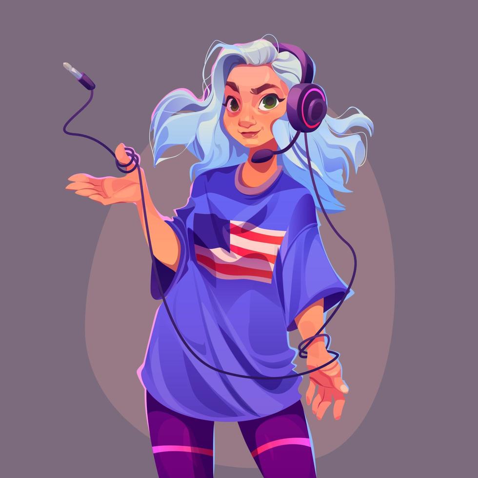 chica escucha música música en auriculares vector