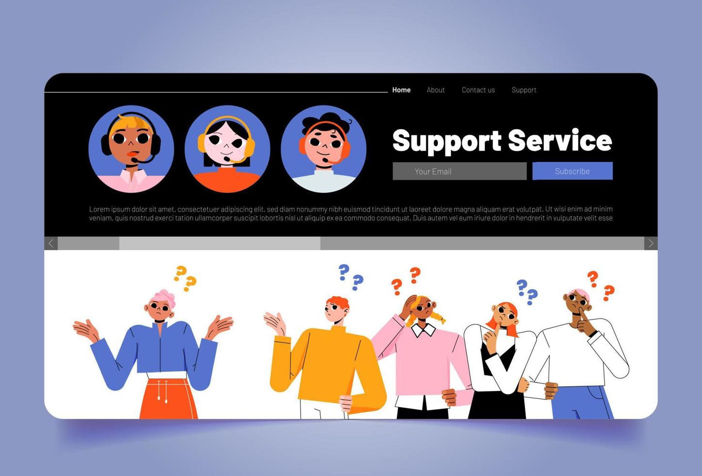 Support service banner with operators and users vector
