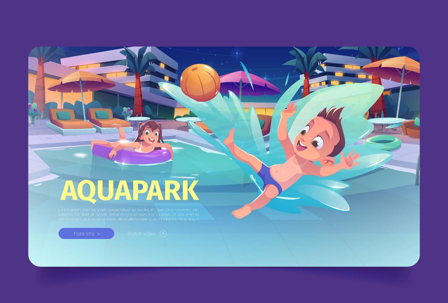 Aquapark cartoon landing page template vector