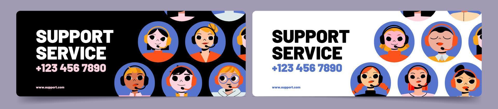 Customer support service banners, call center vector