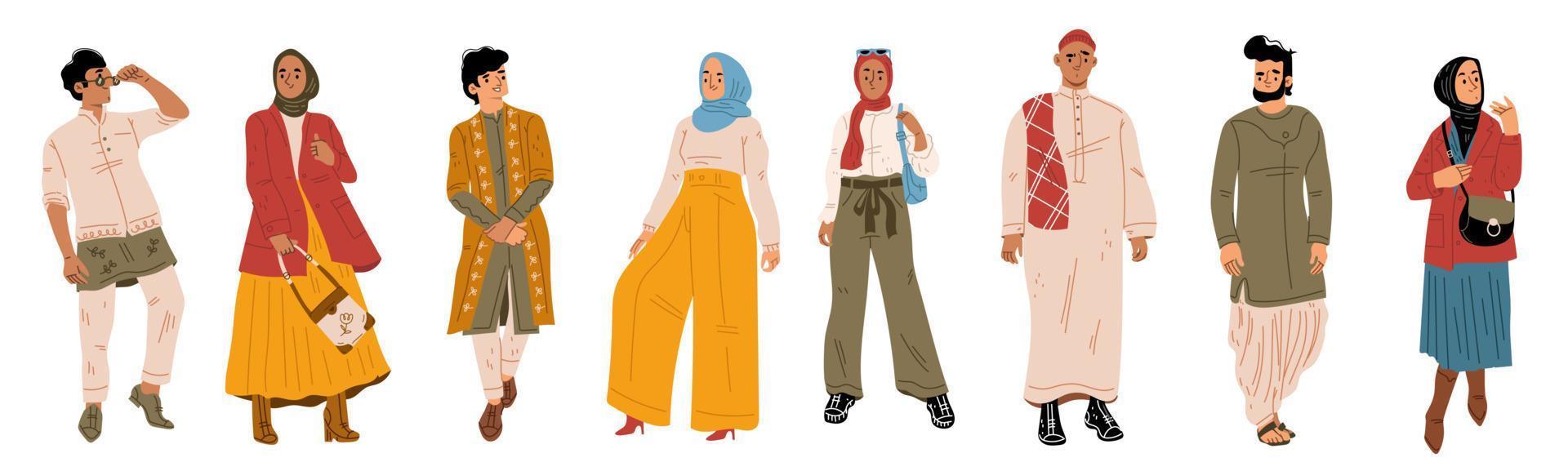 árabes, jóvenes personajes masculinos y femeninos. vector