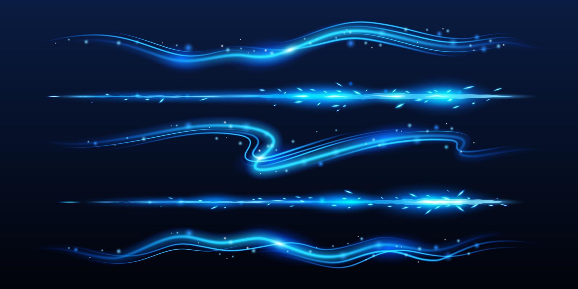 Blue fire lines with light sparks, cracker trails vector