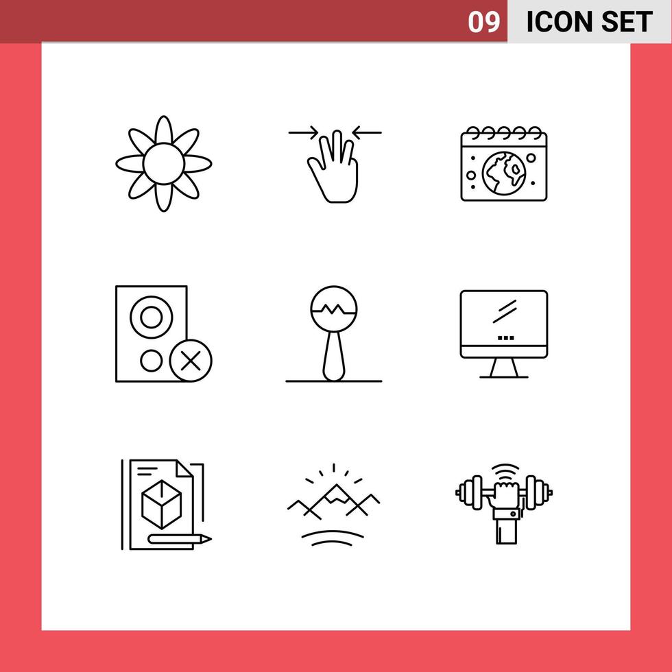 Modern Set of 9 Outlines and symbols such as maracas remove globe hardware devices Editable Vector Design Elements
