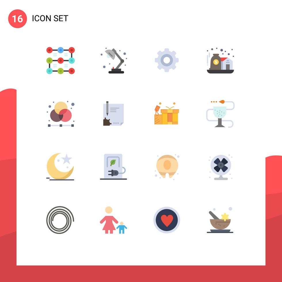 Pack of 16 Modern Flat Colors Signs and Symbols for Web Print Media such as design care basic investment asset Editable Pack of Creative Vector Design Elements