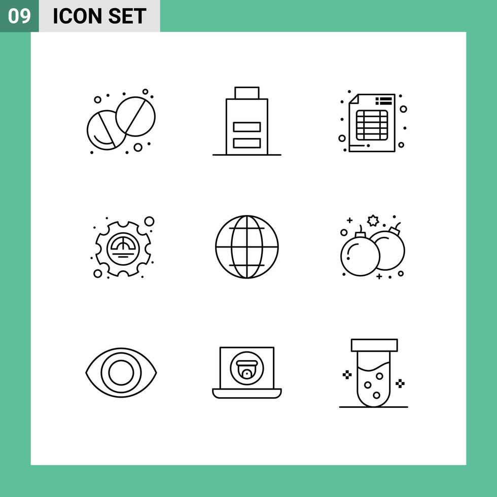 Editable Vector Line Pack of 9 Simple Outlines of web globe brand productivity excellency Editable Vector Design Elements