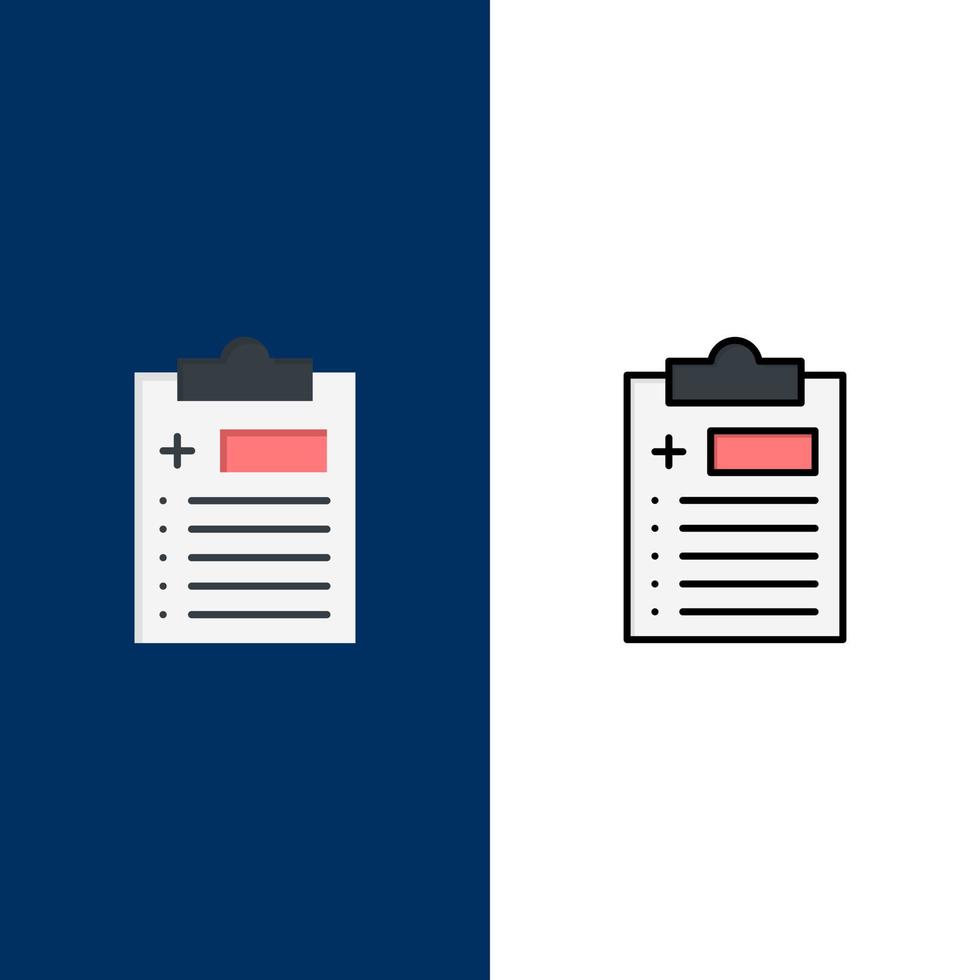 Medical Clipboard Test Medicine  Icons Flat and Line Filled Icon Set Vector Blue Background