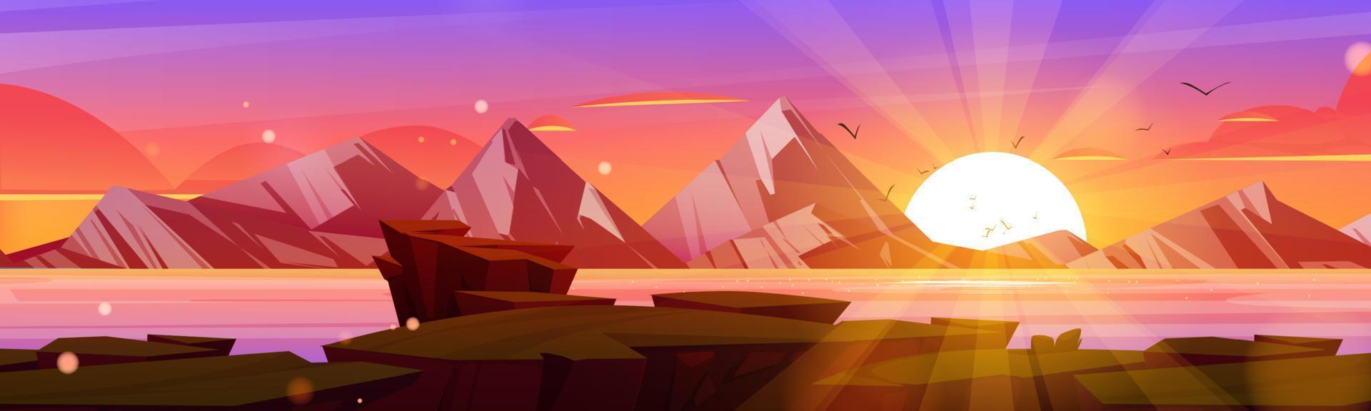 puesta de sol en el paisaje montañas paisaje, naturaleza vector