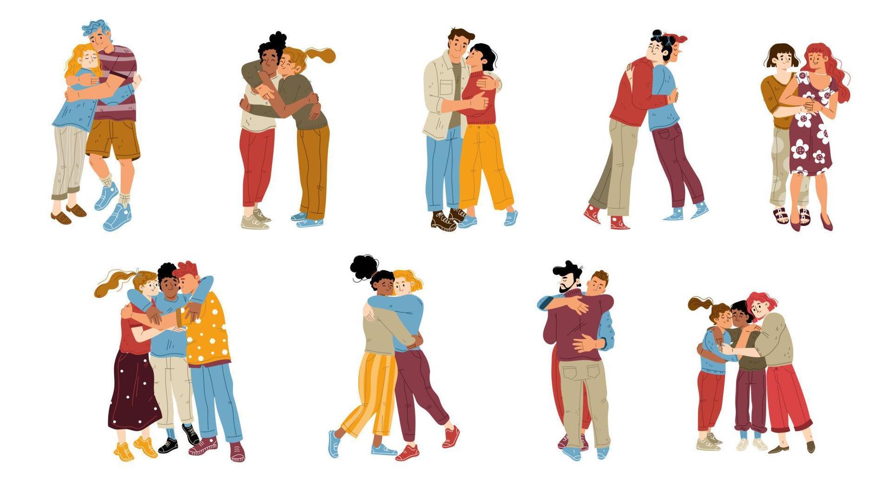 Happy friends and couples hug vector