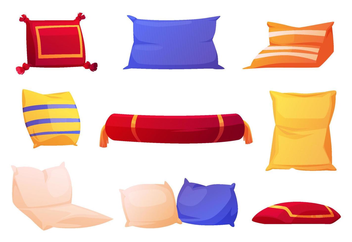 Pillows, decorative cushions isolated vector set